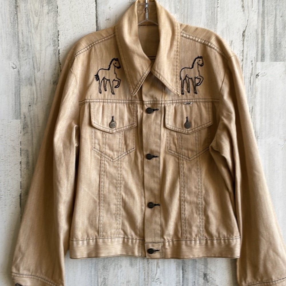 Vintage jacket Sedgefield SZ L horse & cowgirl embroidered tan 13 logo buttons